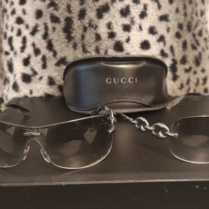 Authentic Gucci Rimless Shield Gradient Black Silver Chain Sunglasses TWO PAIR!!